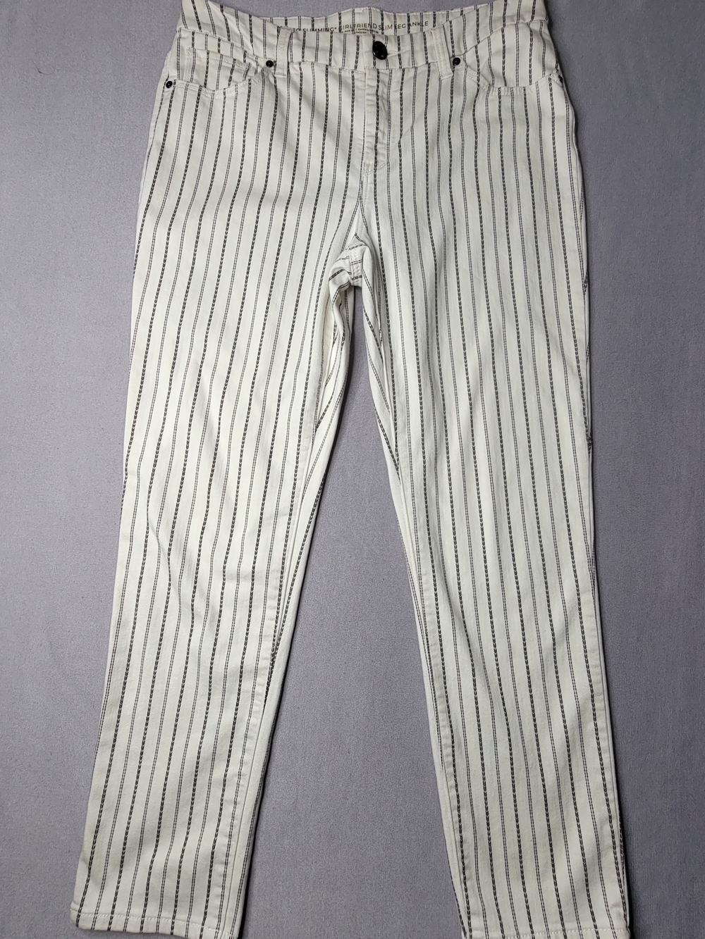 Chicos So Slimming Girlfriend Sling Leg Ankle Pants White & Black Striped Sz 4R